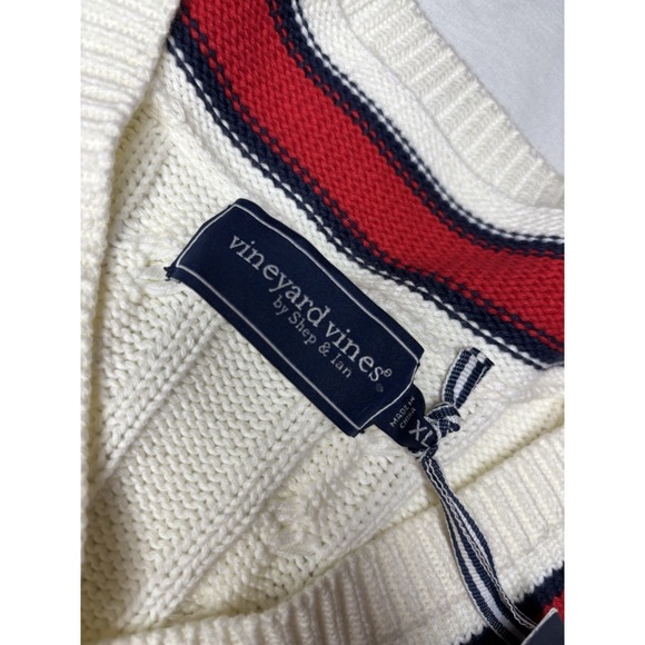 Vineyard Vines Men's  Heritage Varsity V Neck Tennis Sweater Marshmallow XL $228 - Picture 4 of 8